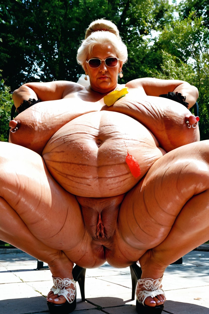 Serious Impression, Knees Apart, Shaved Pussy BBW AI Porn