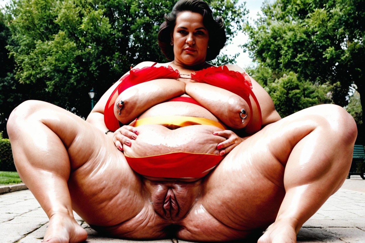 Low Angle, Hyper Thick Body, Gigantic Puffy Areolas BBW AI Porn