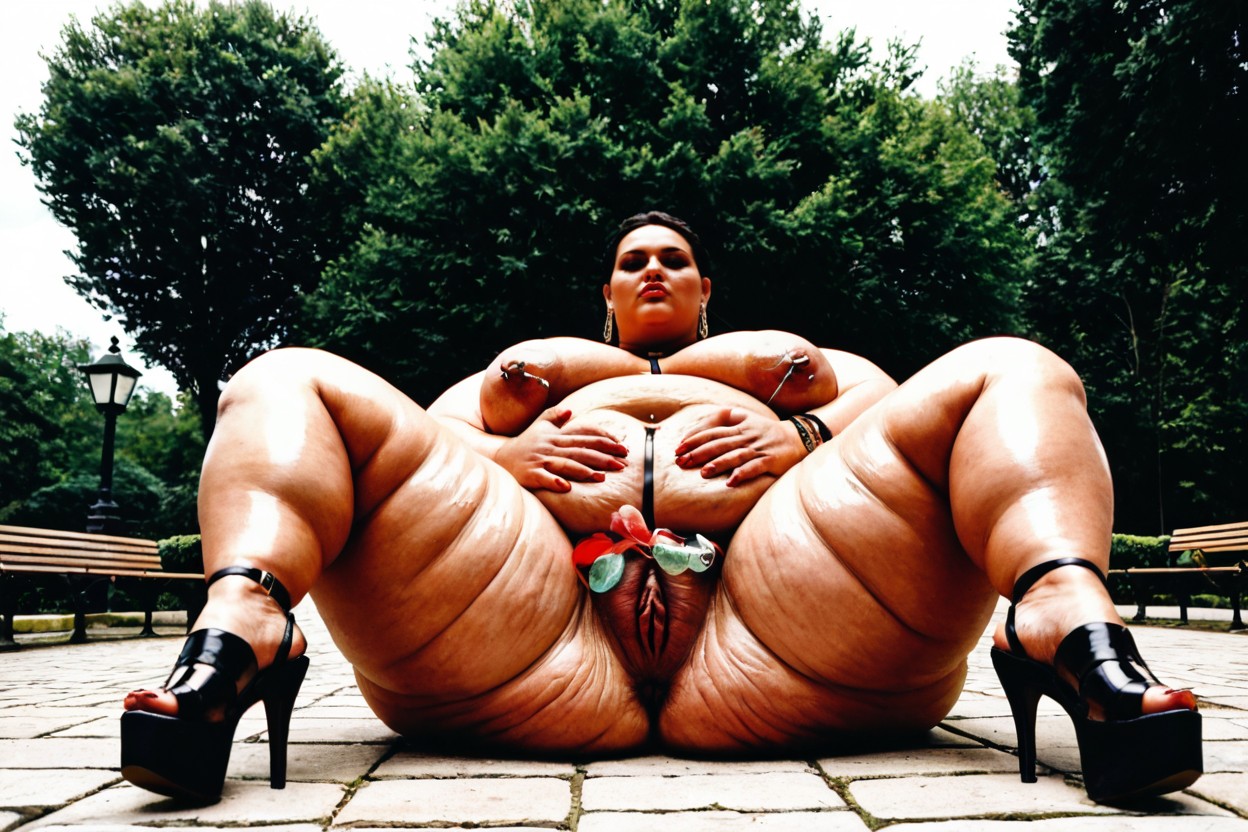 Shiny Skin, Large Anus, Side View BBW AI Porn