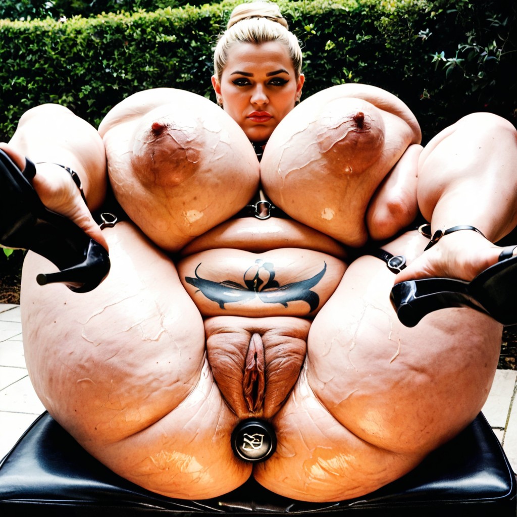 Harness, Black Stiletto Heels, Hair Bun BBW AI Porn