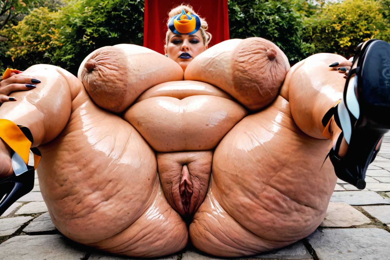 Hair Bun, Super Large Belly, Oiled Skin BBW AI Porn