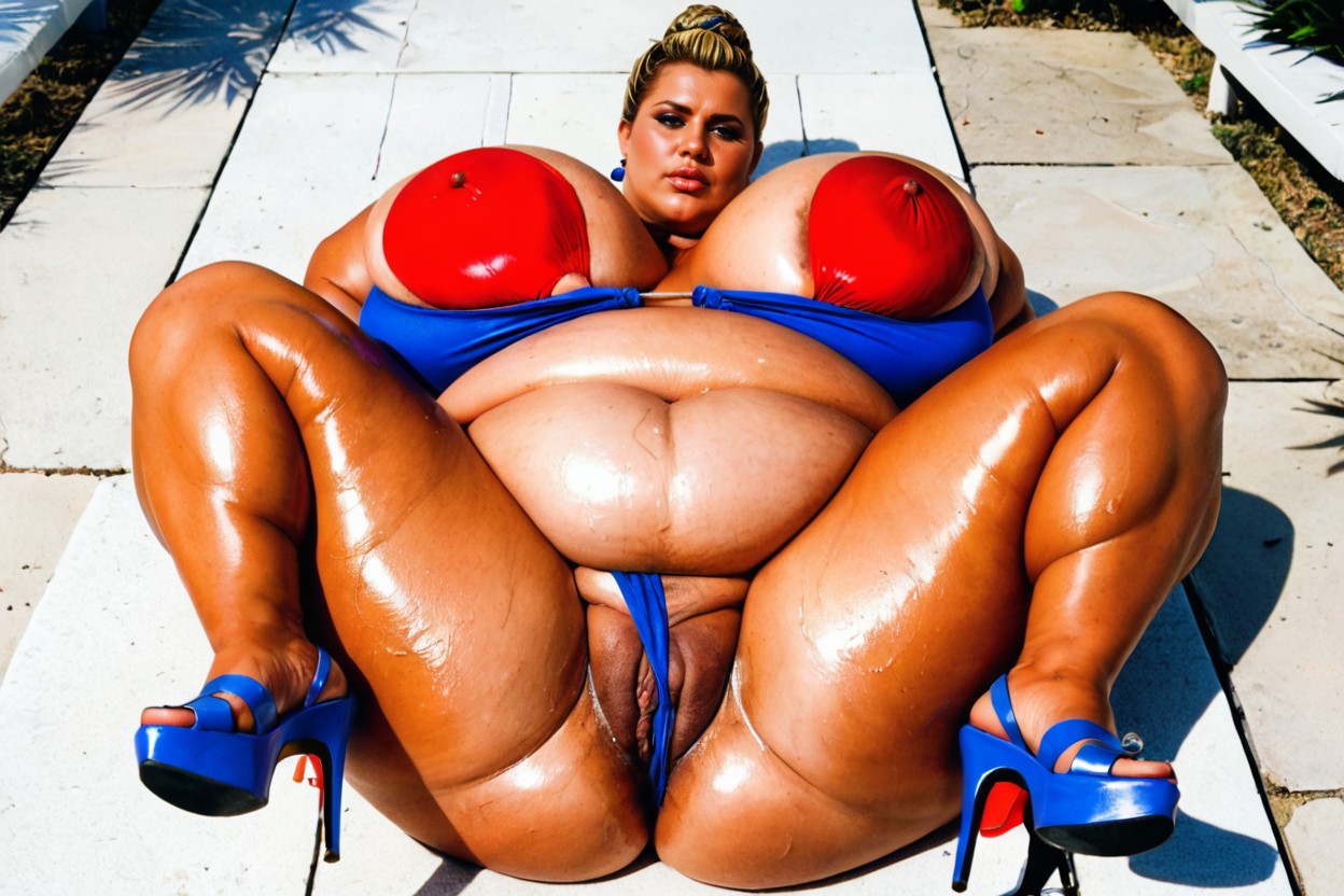At The Park, Sit, Blue Platform Heels BBW AI Porn