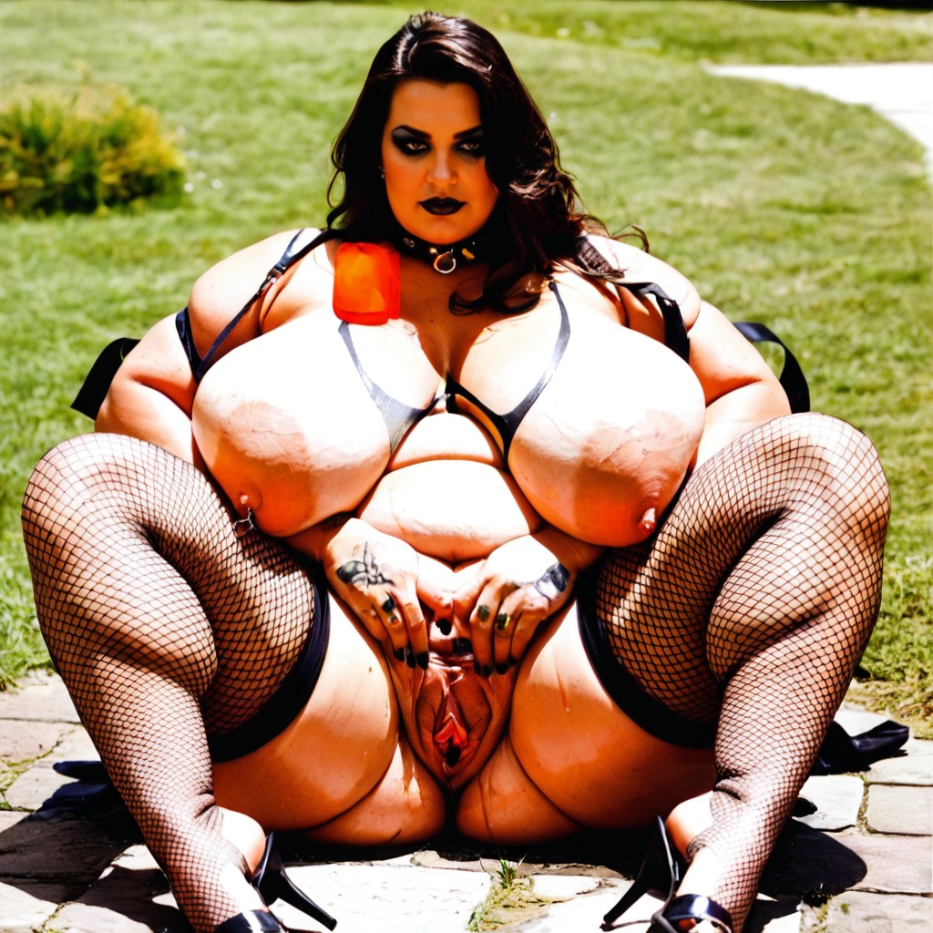 Full Body, Extremely Large Labia, Clothed Fishnet Body Suit BBW AI Porn
