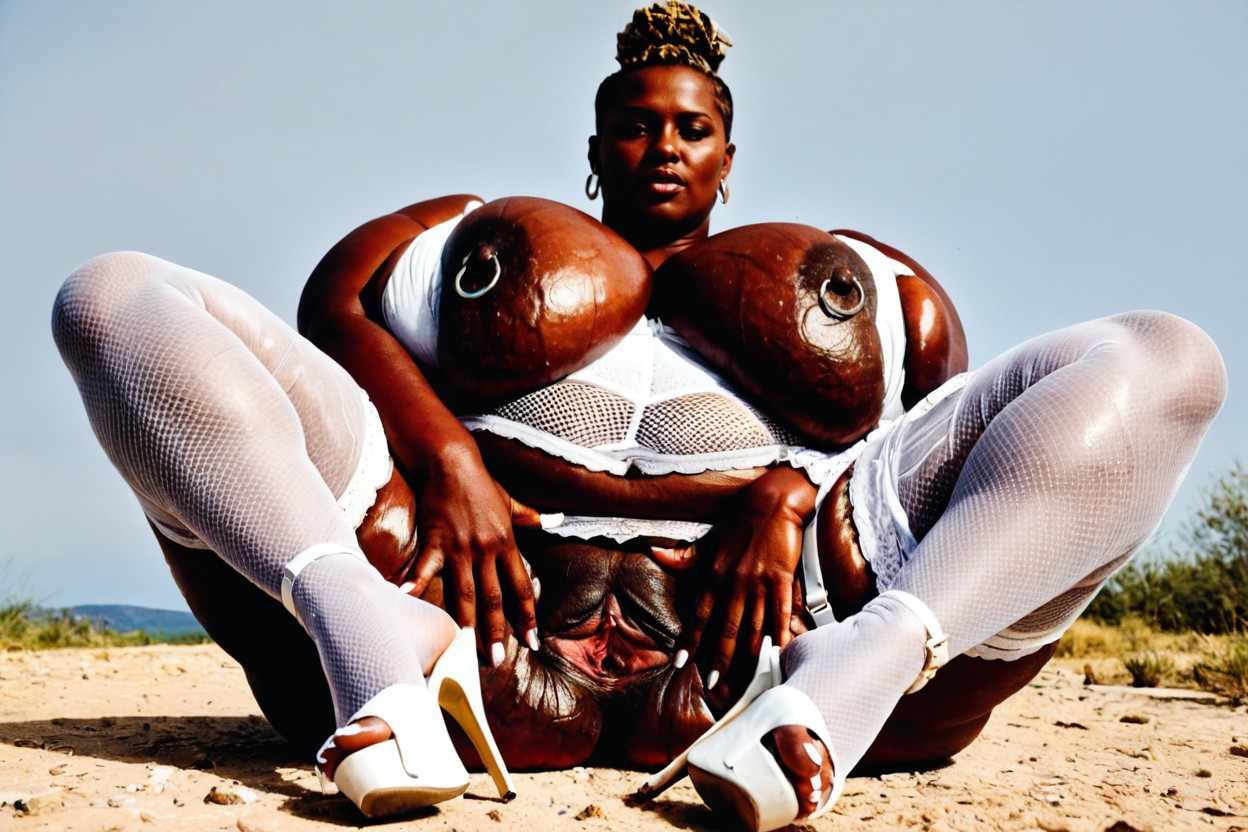 Toes Visible, Black Skin, White Stockings BBW AI Porn