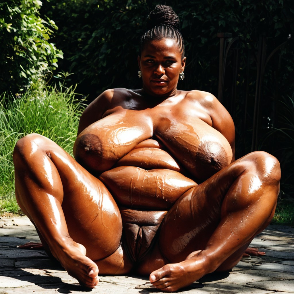 Soft Light, Hair Bun, Whole Body BBW AI Porn