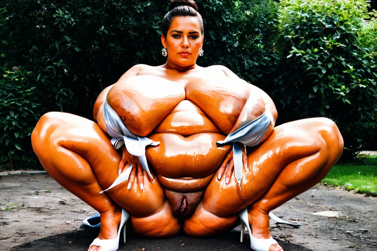 Sweating, Pussy Clearly Visible, Round Chubby Face BBW AI Porn