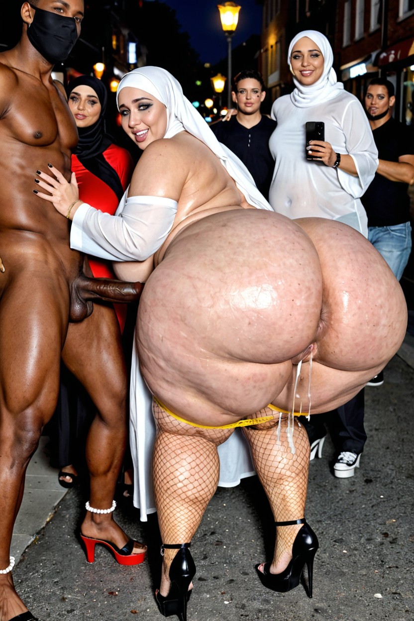 Hyper Impossible Cock Focus, High Heel Golden Mules Without- Anklet, Rolling-eyes BBW AI Porn