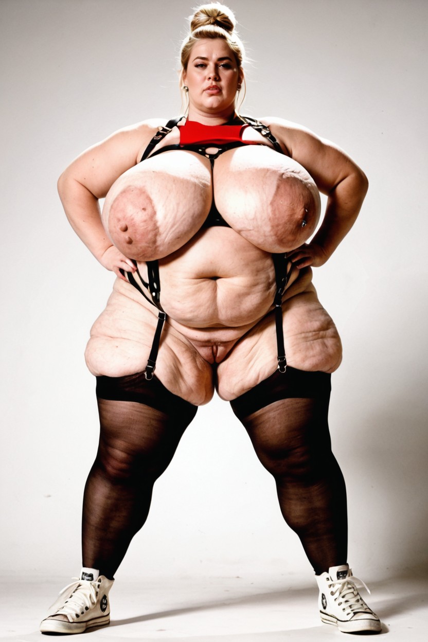 White Converse Shoes, Pale Skin, Ashamed Expression BBW AI Porn