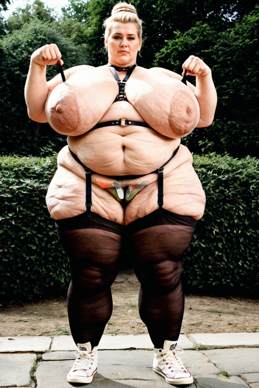Black Stockings, Super Large Belly, Standing BBW AI Porn