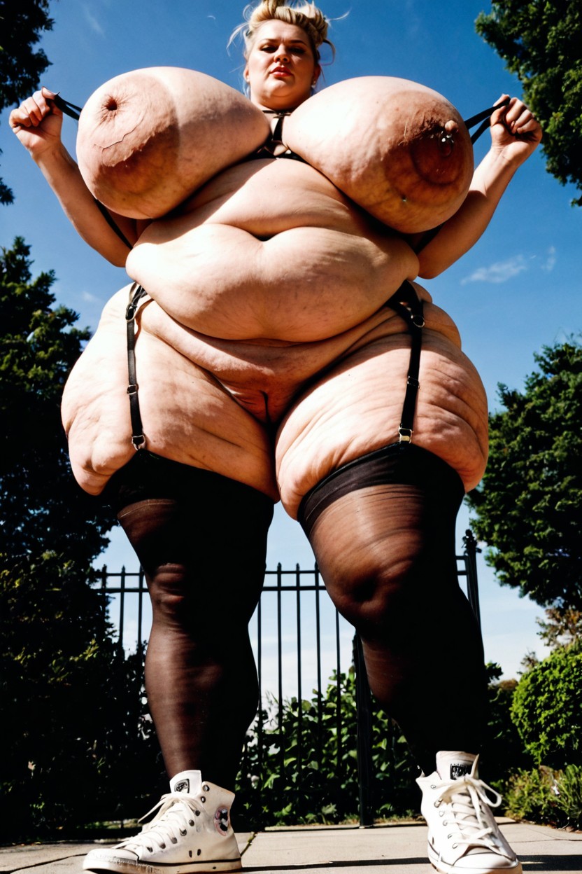 At The Park, Obese Belly Rolls, Soft Light BBW AI Porn