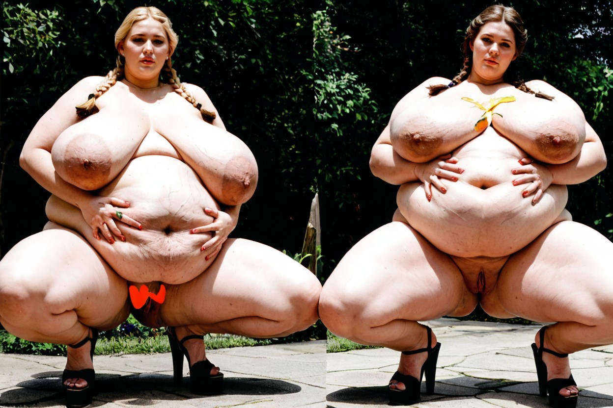 Feet Together, Hair Bun, Pierced Belly Button BBW AI Porn