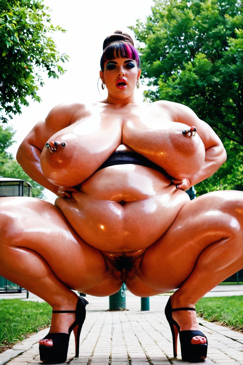 Extremely Obese Belly Rolls, Public Park, Horny BBW AI Porn
