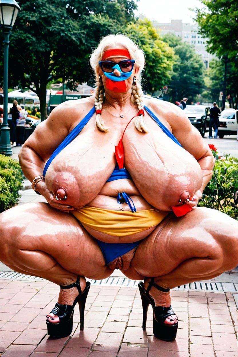 Gigantic Puffy Areolas, Extremely Muscular, 60+ BBW AI Porn