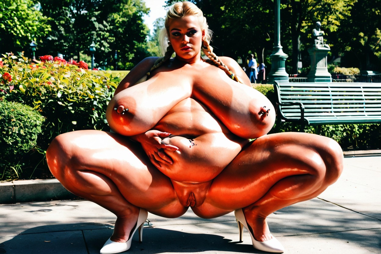 Indonesian, Squatting, Knees Apart BBW AI Porn
