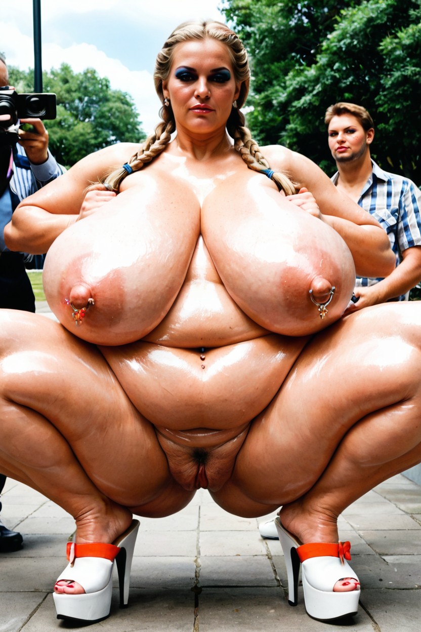 Holding Tits Up With Both Hands, Thick, Shaved Pussy BBW AI Porn
