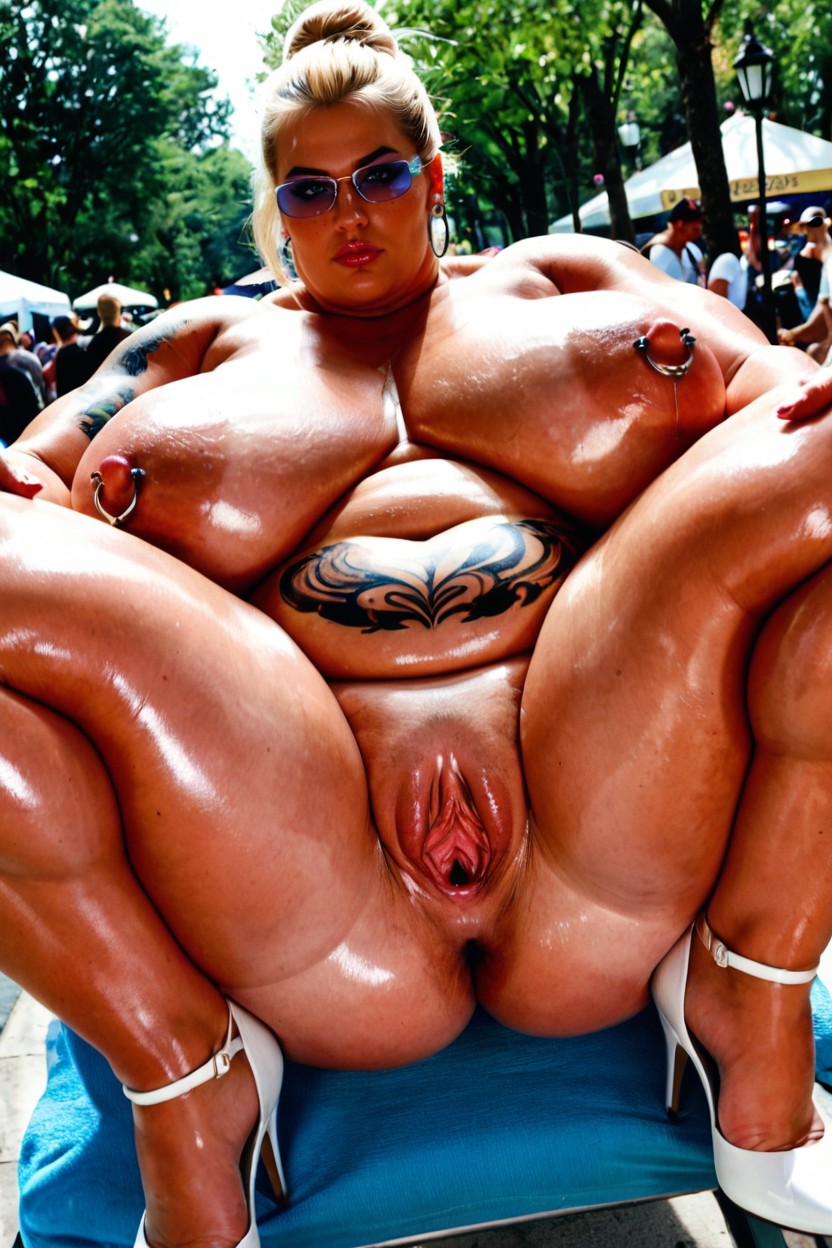 Natural Sagging Breasts, Huge Puffy Nipples, Knees Apart BBW AI Porn