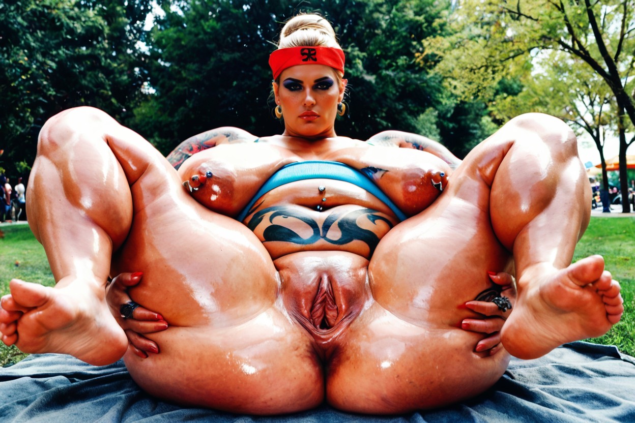 Gigantic Puffy Areolas, Feet Apart, Hair Bun BBW AI Porn