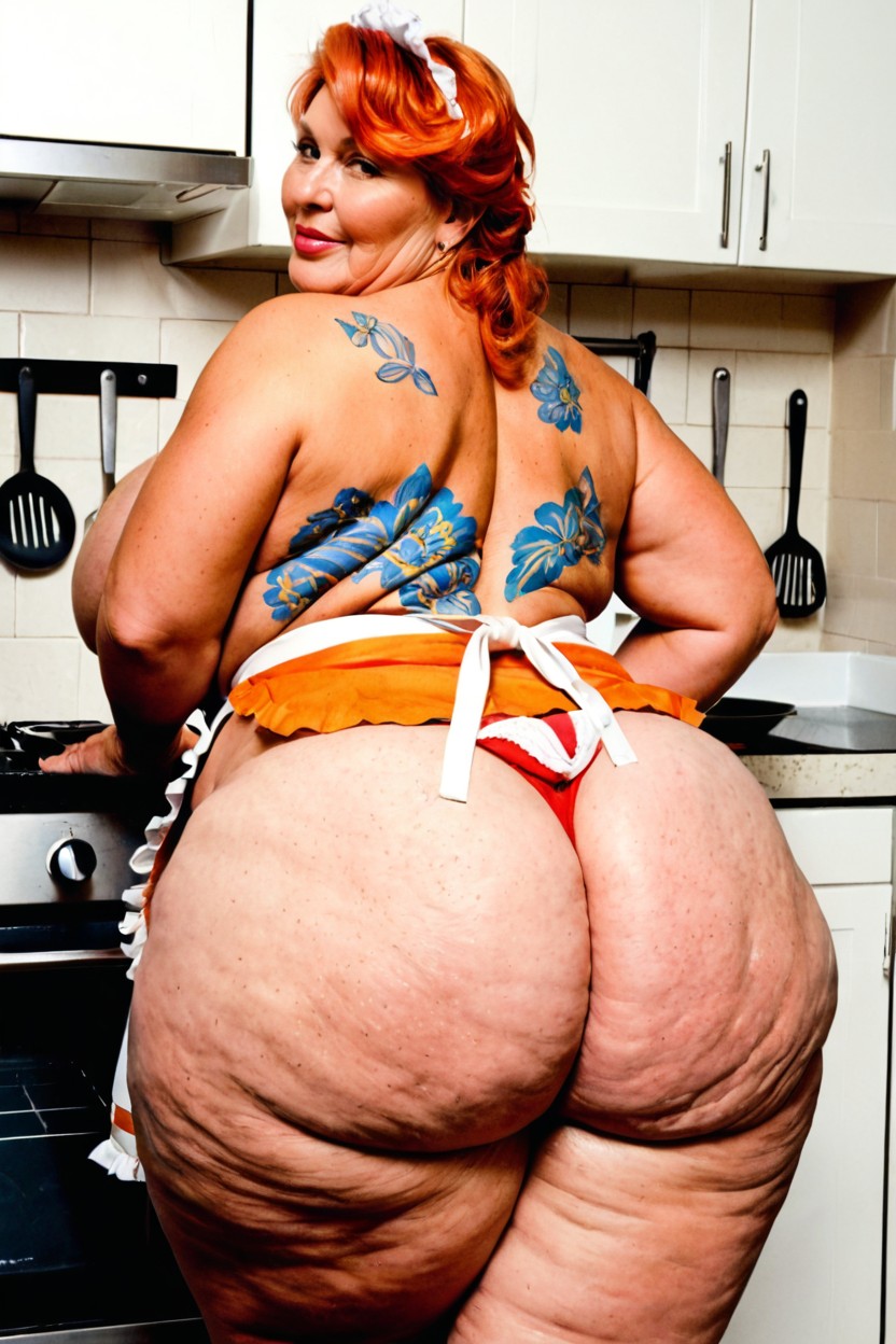 Exposed Puffy Pussy, Thick Lips, Tall Booty BBW AI Porn