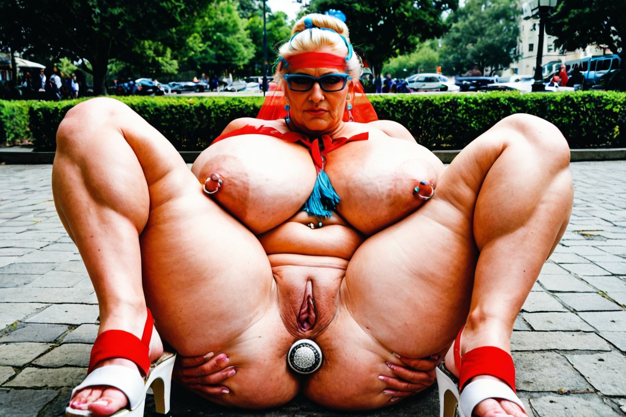 Horny, Serious Expression, Feet Apart BBW AI Porn
