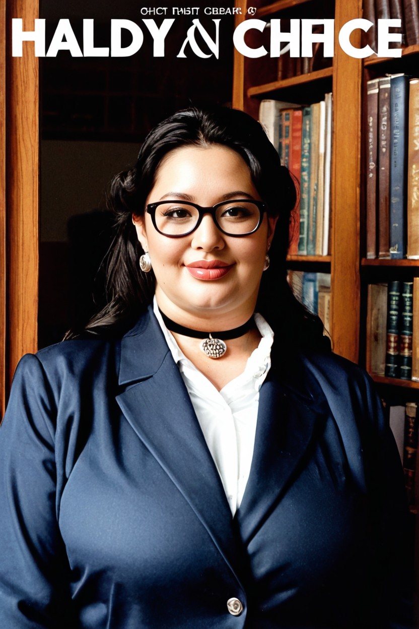 Magazine Text, Dressed In A Chic Office Jacket Over A White Shirt, Charming Ugly BBW AI Porn