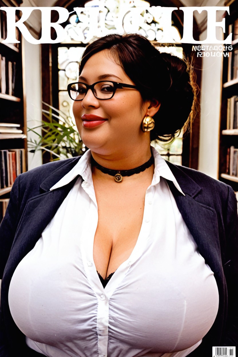 Brilliant Professor, Thick Black Glasses, Quiet Research Library BBW AI Porn
