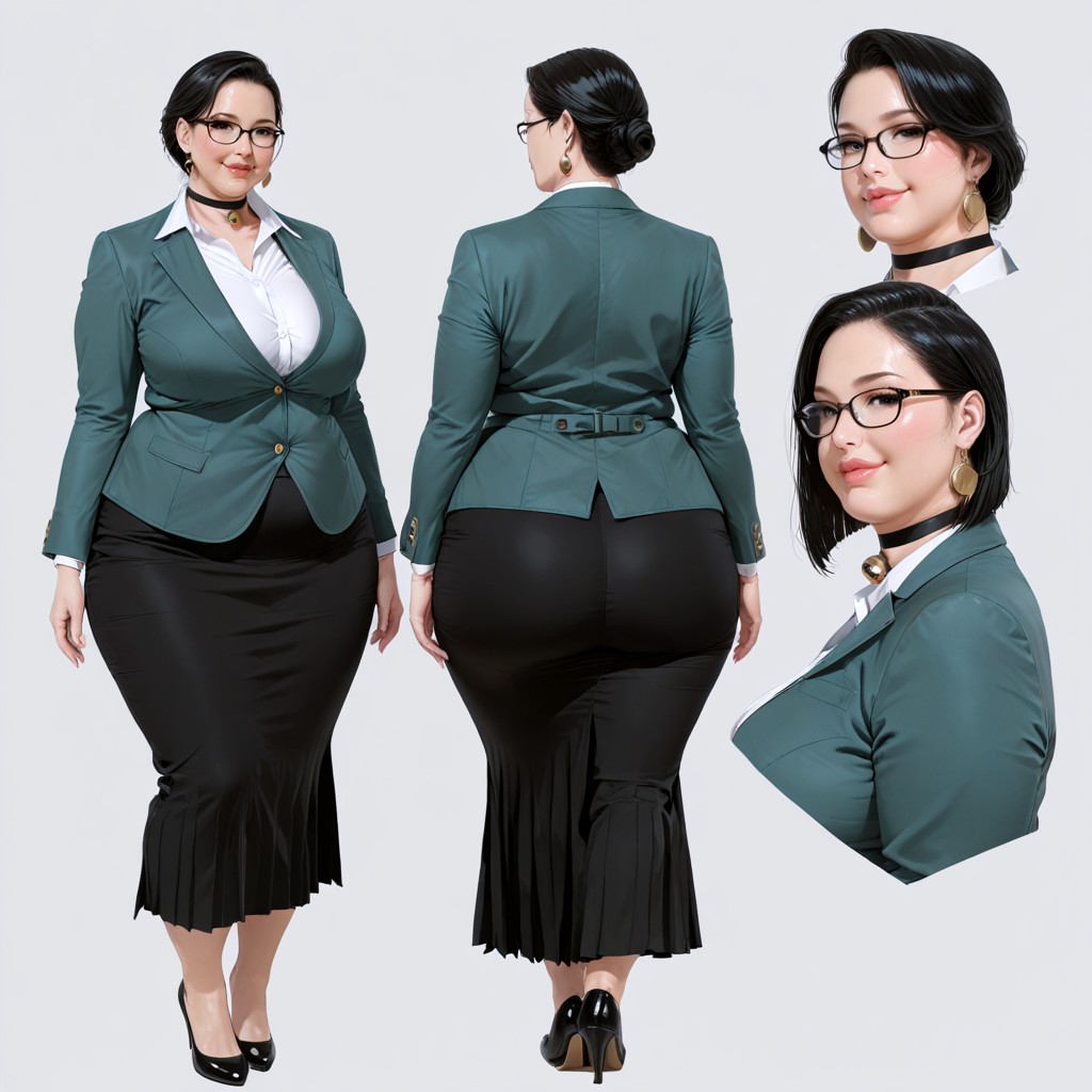 Quiet Intellectual Atmosphere, Full Black Hair, Front View BBW AI Porn