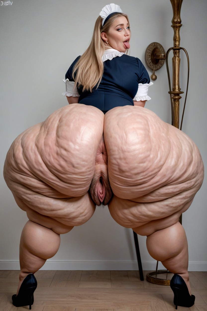 Ahegao, Massive Saggy Belly, Blue Eyes BBW AI Porn