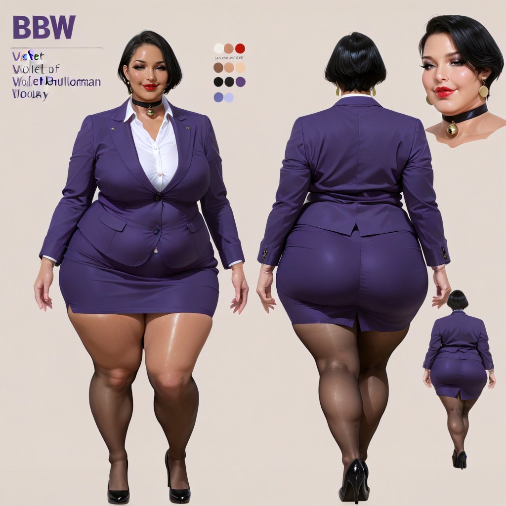 Tanned Skin, Black Pantyhose, Dressed In A Violet Office Jacket Over A White Shirt BBW AI Porn