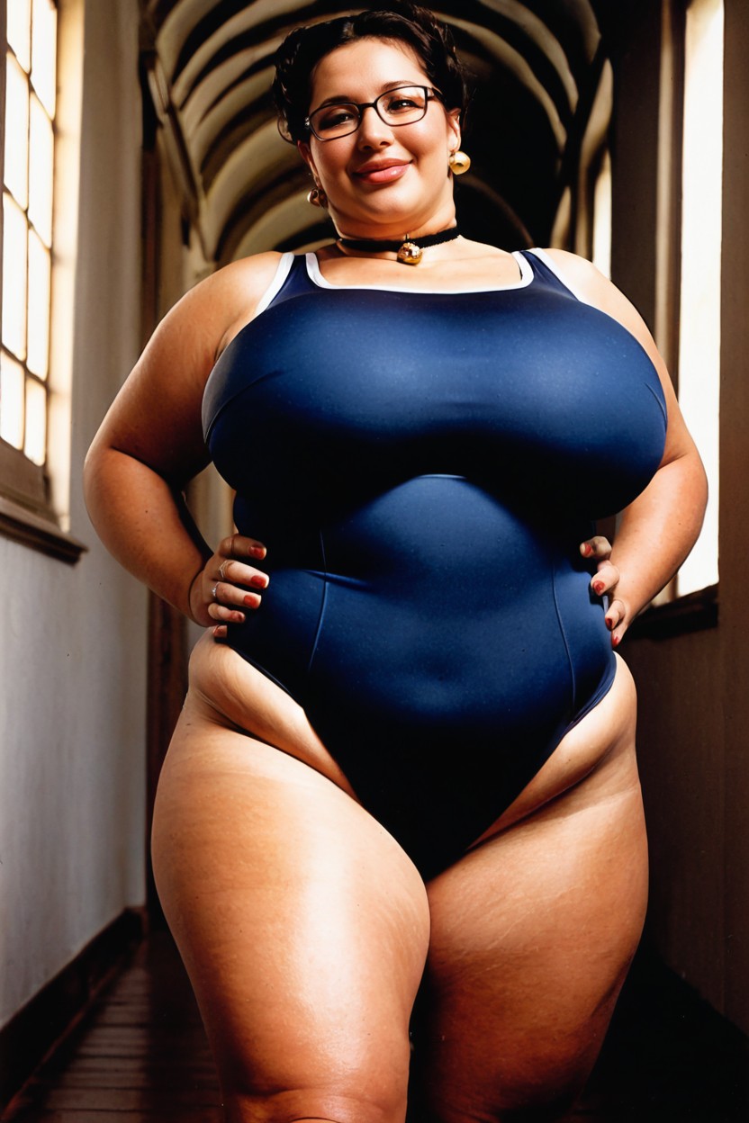 Female Scholar, Clothed Natural Large Breasts, Charming Homely BBW AI Porn