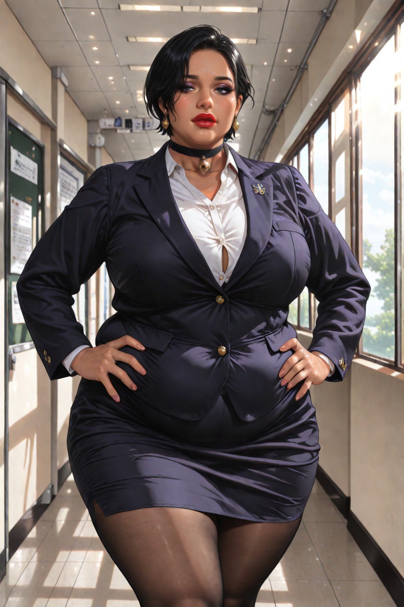 Smokey Eyes, Black Heels, Overlined Bold Red Lips BBW AI Porn