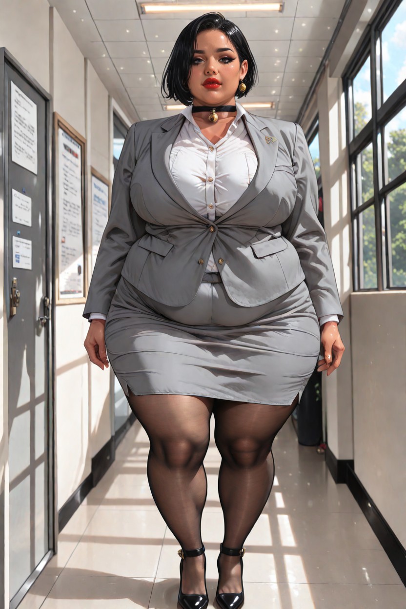 Smokey Eyes, Black Heels, Broad Shoulders BBW AI Porn