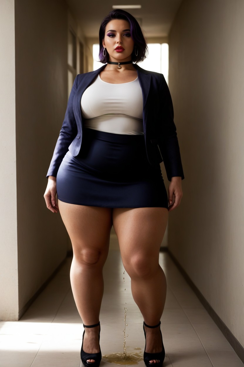 Smokey Eyes, Peeing On Floor, Choker With Bell BBW AI Porn