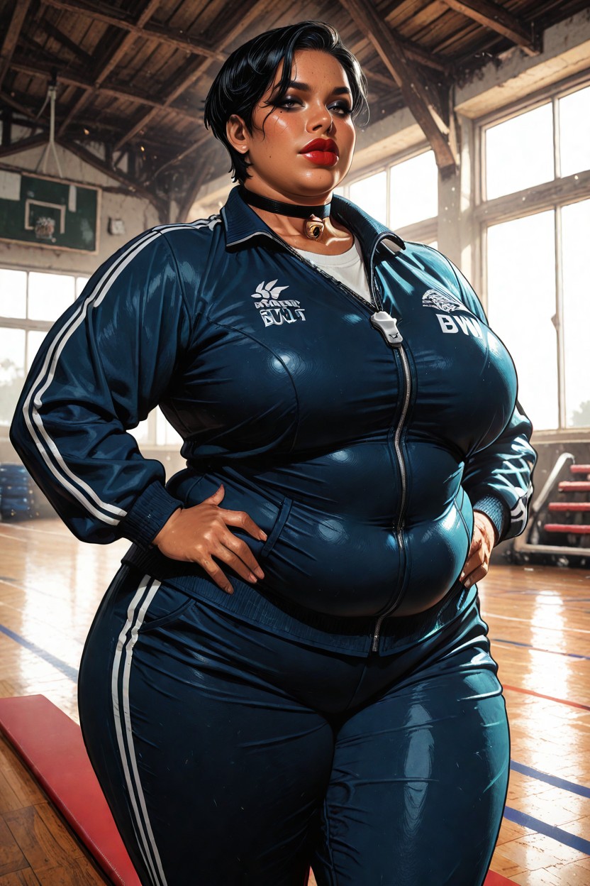 Plump Large Lips, Old Gymnasium, High Rafters BBW AI Porn