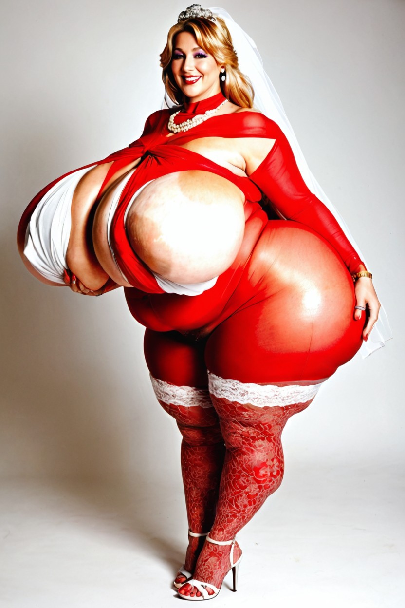 Extremely Large Ass, Pubic Hair, White Open Toes High Heels BBW AI Porn