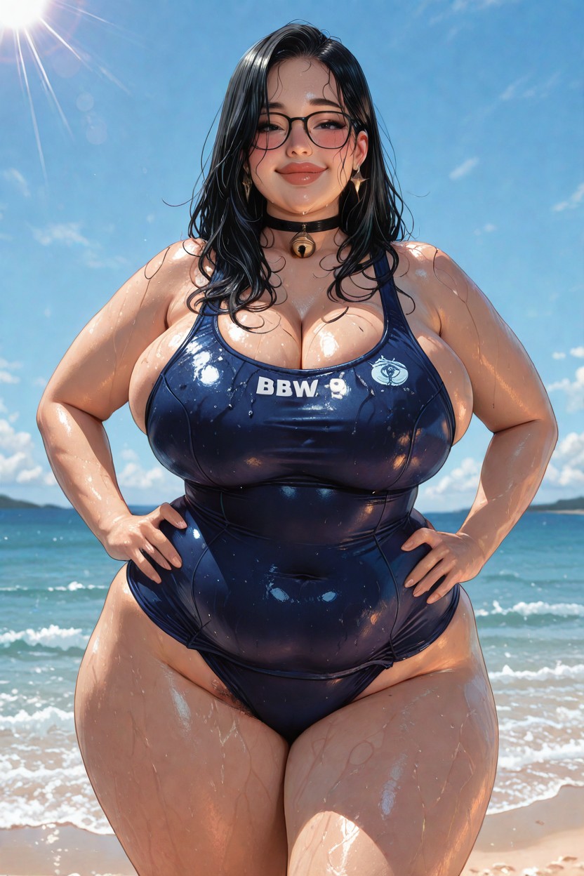 Waist Shot, Black Hair, Peaceful Shore BBW AI Porn