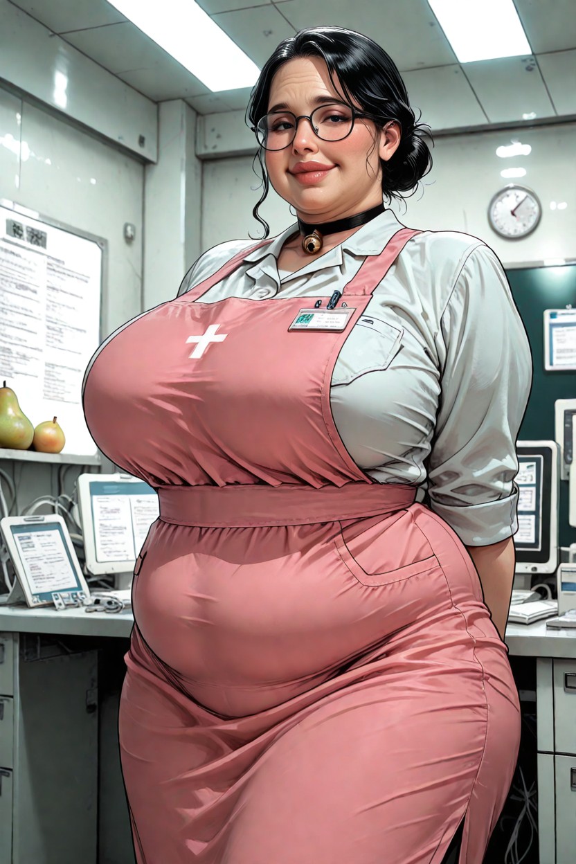 Hyper Obesity, Female Medical Office Worker, Pristine Administration Desk BBW AI Porn