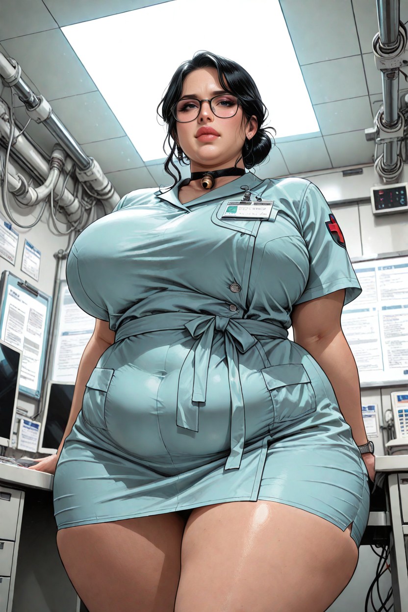 Organized Workspace, Clothed Large Wide Hips, Tight Low Bun BBW AI Porn