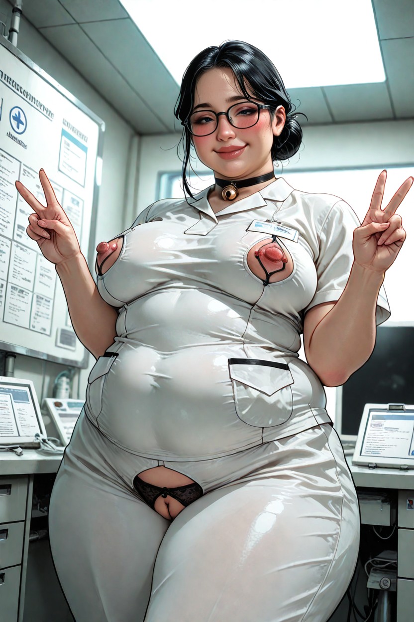 Closed Lips, Futuristic Hospital, Choker With Bell BBW AI Porn