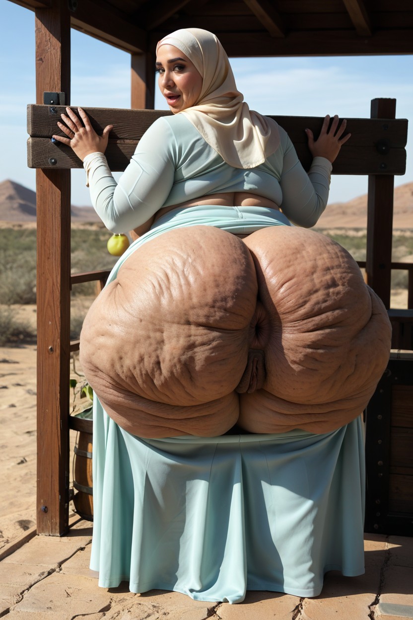 Extreme Anus, Scrunch Butt Long Skirt Hijab Dress, Extremely Attractive Natural Face BBW AI Porn