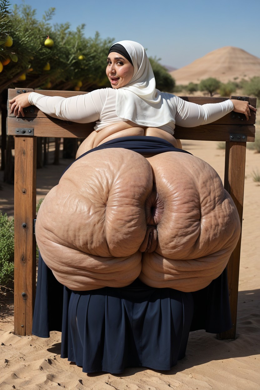 Pilloiry Pose, Natural Dark Black Hair, Obese Ass BBW AI Porn