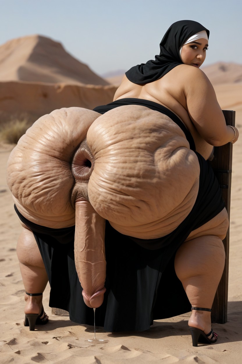 Scrunch Butt Long Skirt Hijab Dress, Pale Skin, Disproportionately Giant Folded Gaping Asshole Porno BBW IA