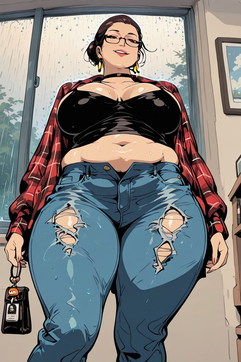 Manga Drawing Art Style, Raining, Dark Brunette BBW AI Porn