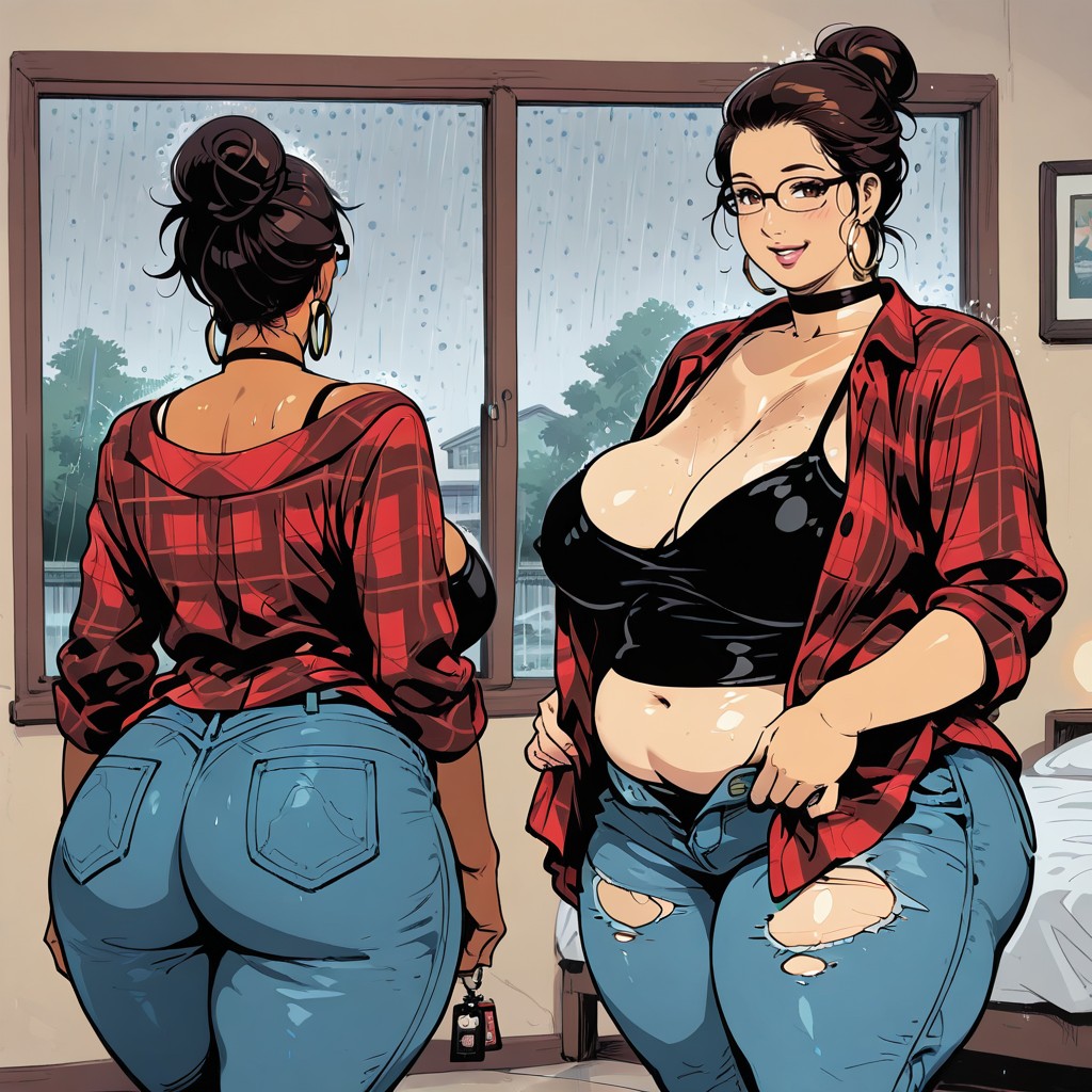 Ripped Blue Jeans, Window View, Plump Porno BBW IA