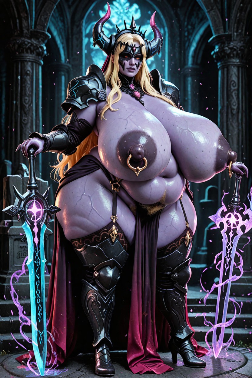 Hyper Morbidly Obese Belly, Extremely Saggy Breasts, Shadow Embossed Dark Bronze Pauldrons Matched With Deep Violet Heavy Underworld Gown Porno BBW IA