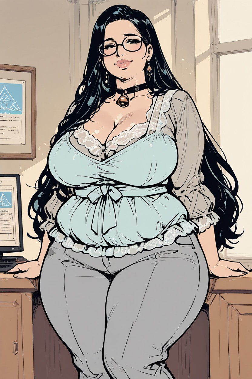 Fully Clothed, Black Eyes, Hyper Obesity BBW AI Porn