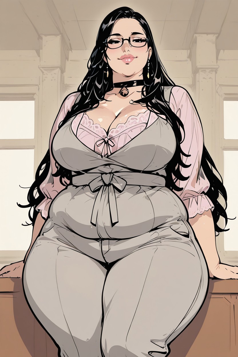 Earrings, Plump Large Lips, Drawn Art Style BBW AI Porn