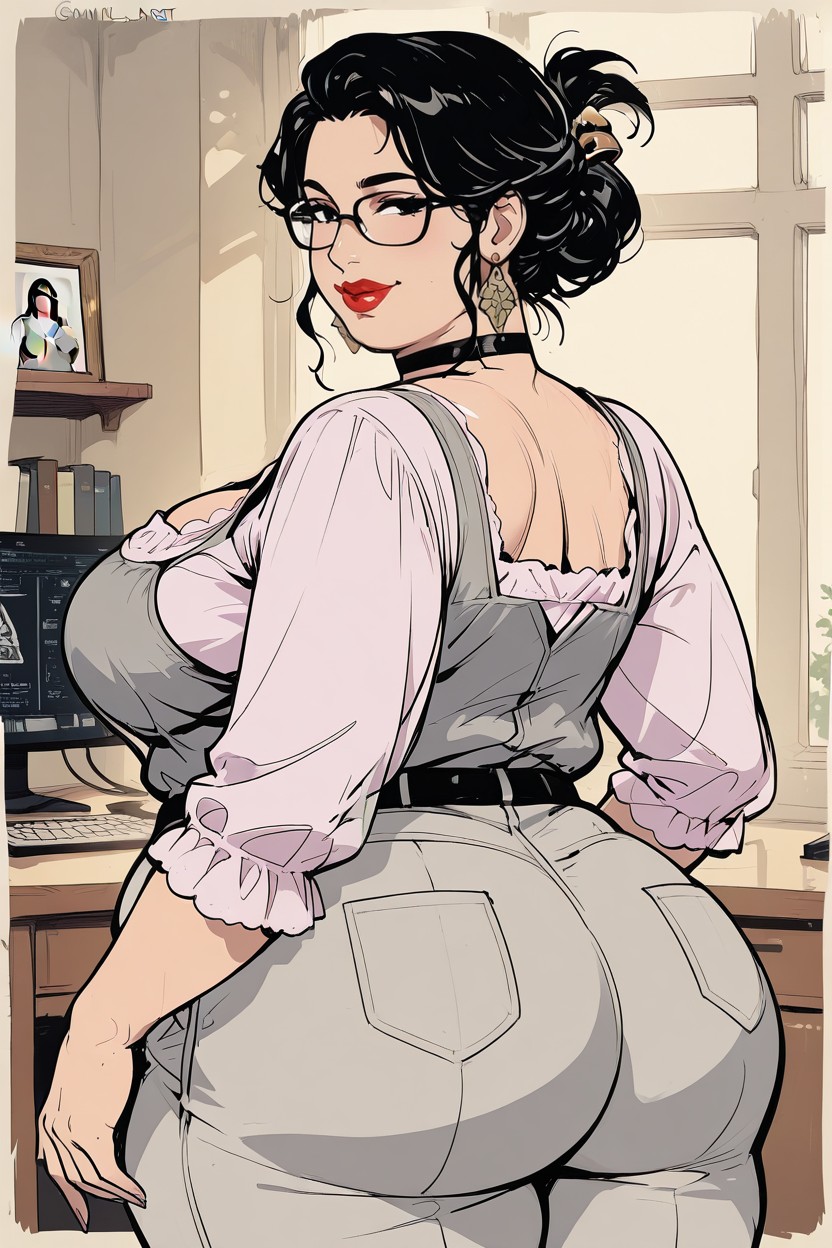 Understated, Hyper Fat, Serene Scholarly Environment BBW AI Porn