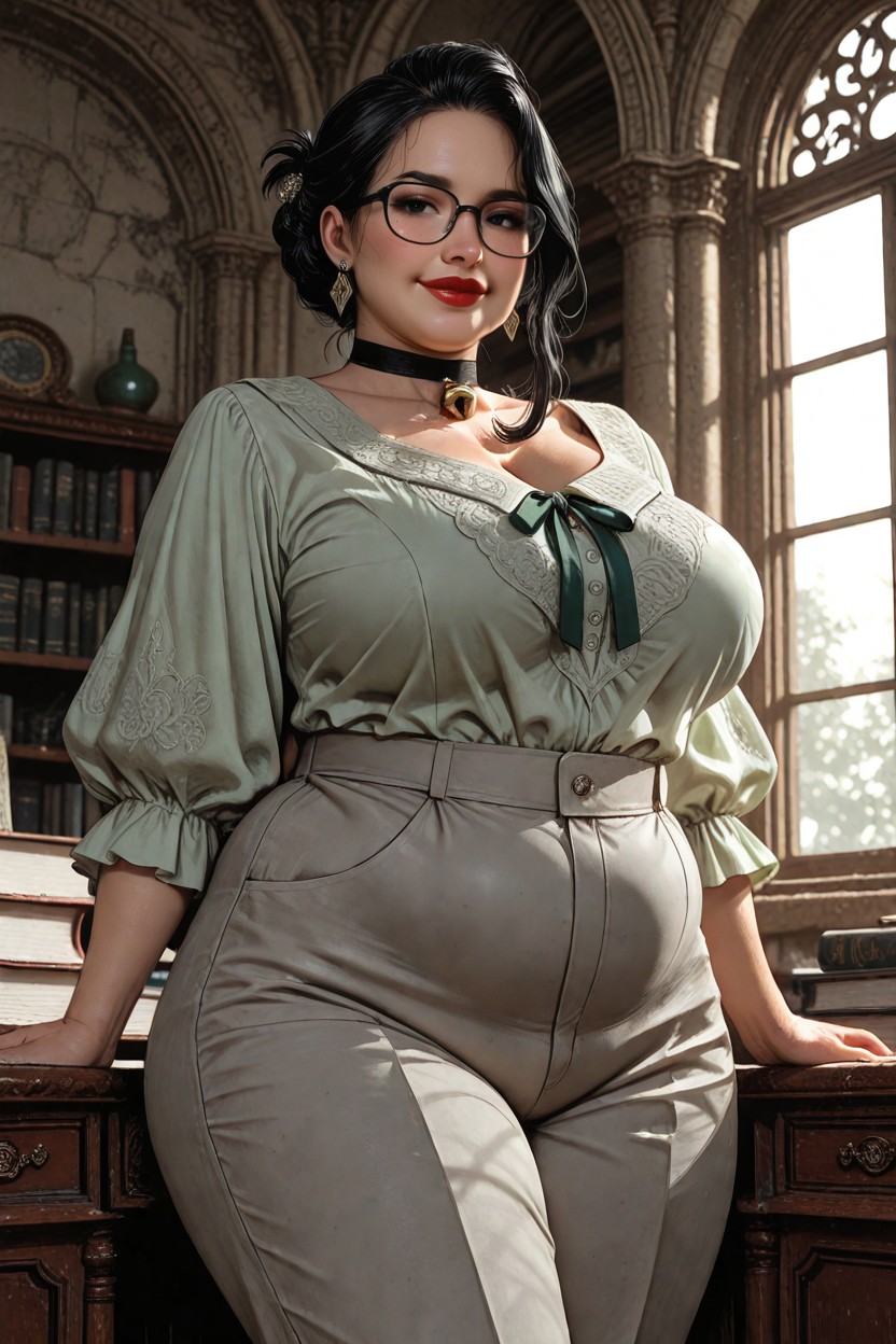 Brilliant Professor, Natural Lighting, Knees Level Shot BBW AI Porn