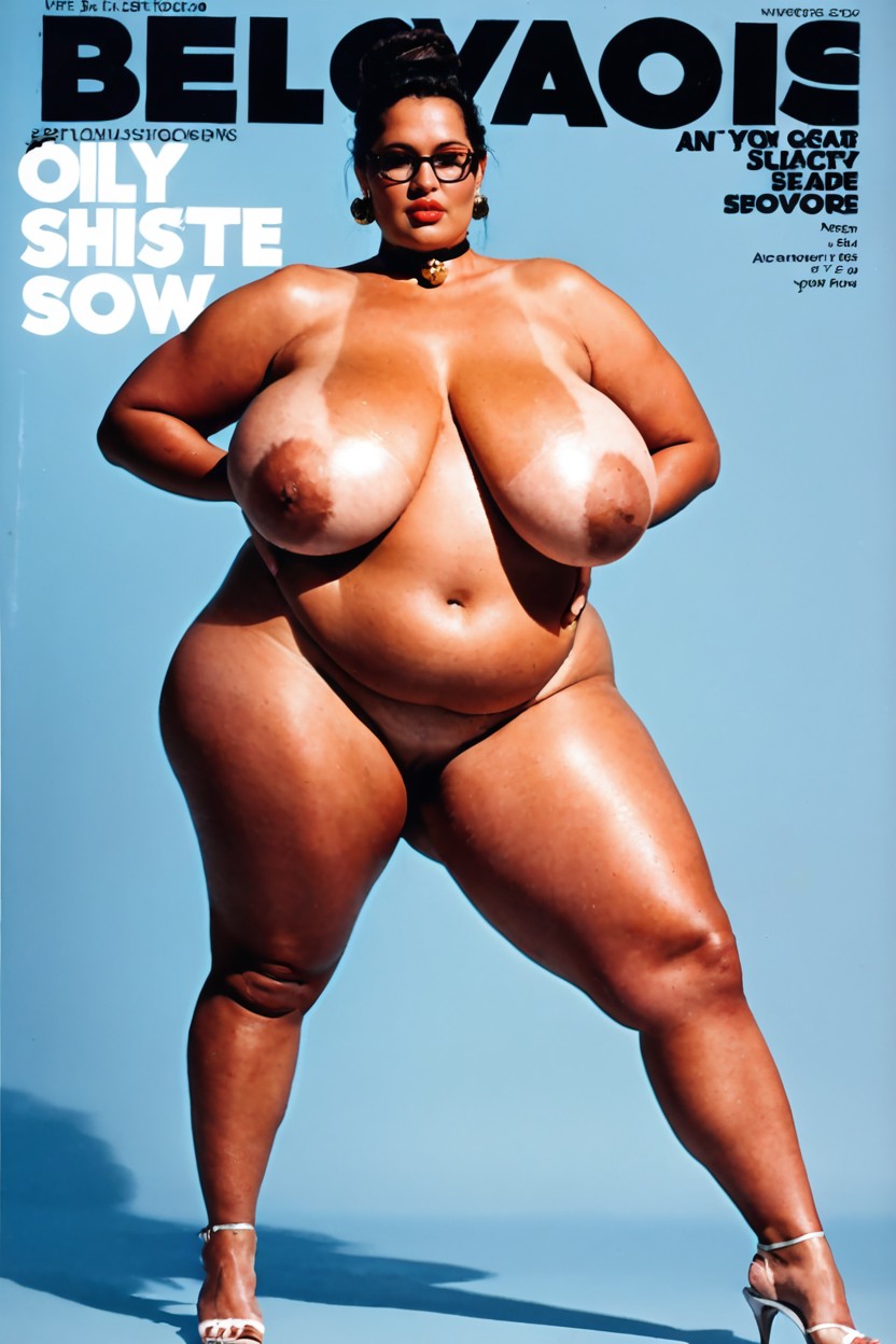 Soft Blue Background, Earrings, Round Puffy Face BBW AI Porn