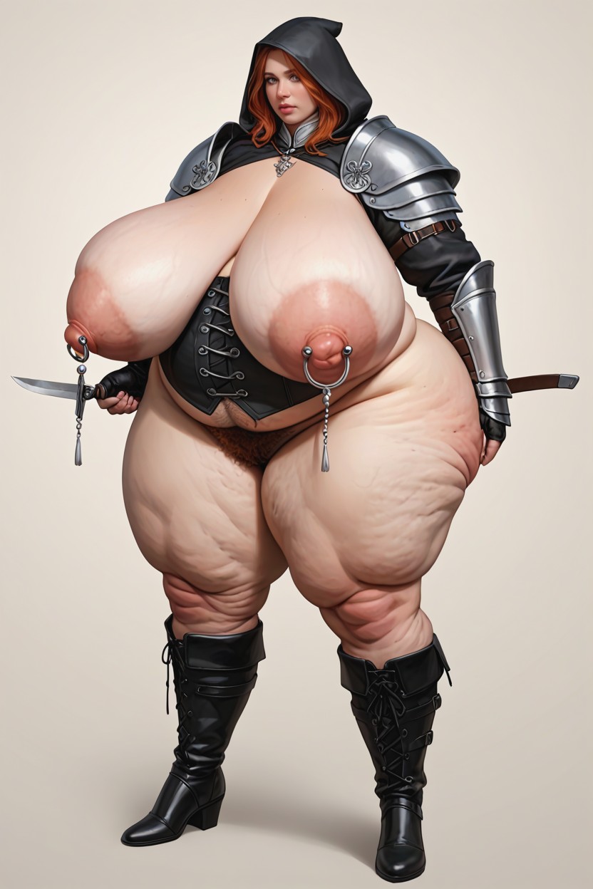 Royal Reinforced Leather Hood, Hyper Morbidly Obese Belly, Gigantic Puffy Nipples BBW AI Porn